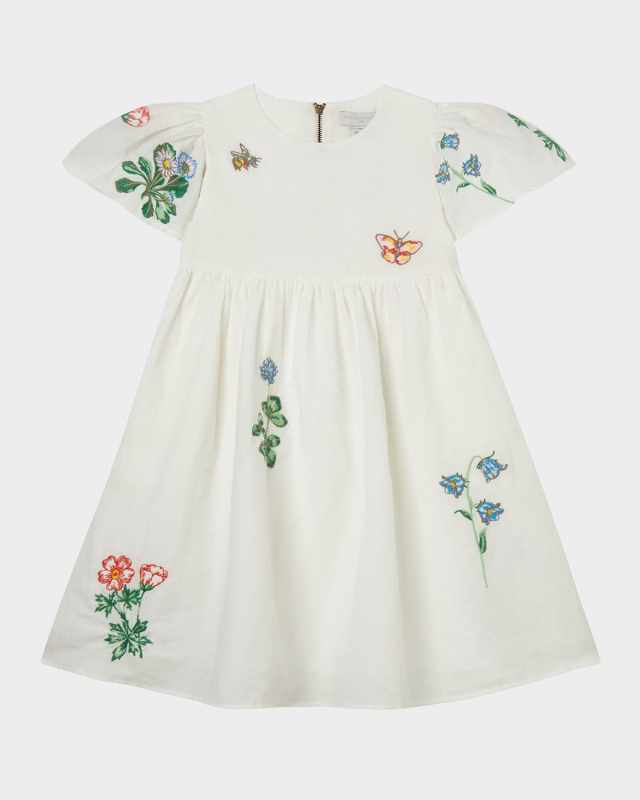 Girl's Embroidered Cotton-Linen Dress, Size 4-10